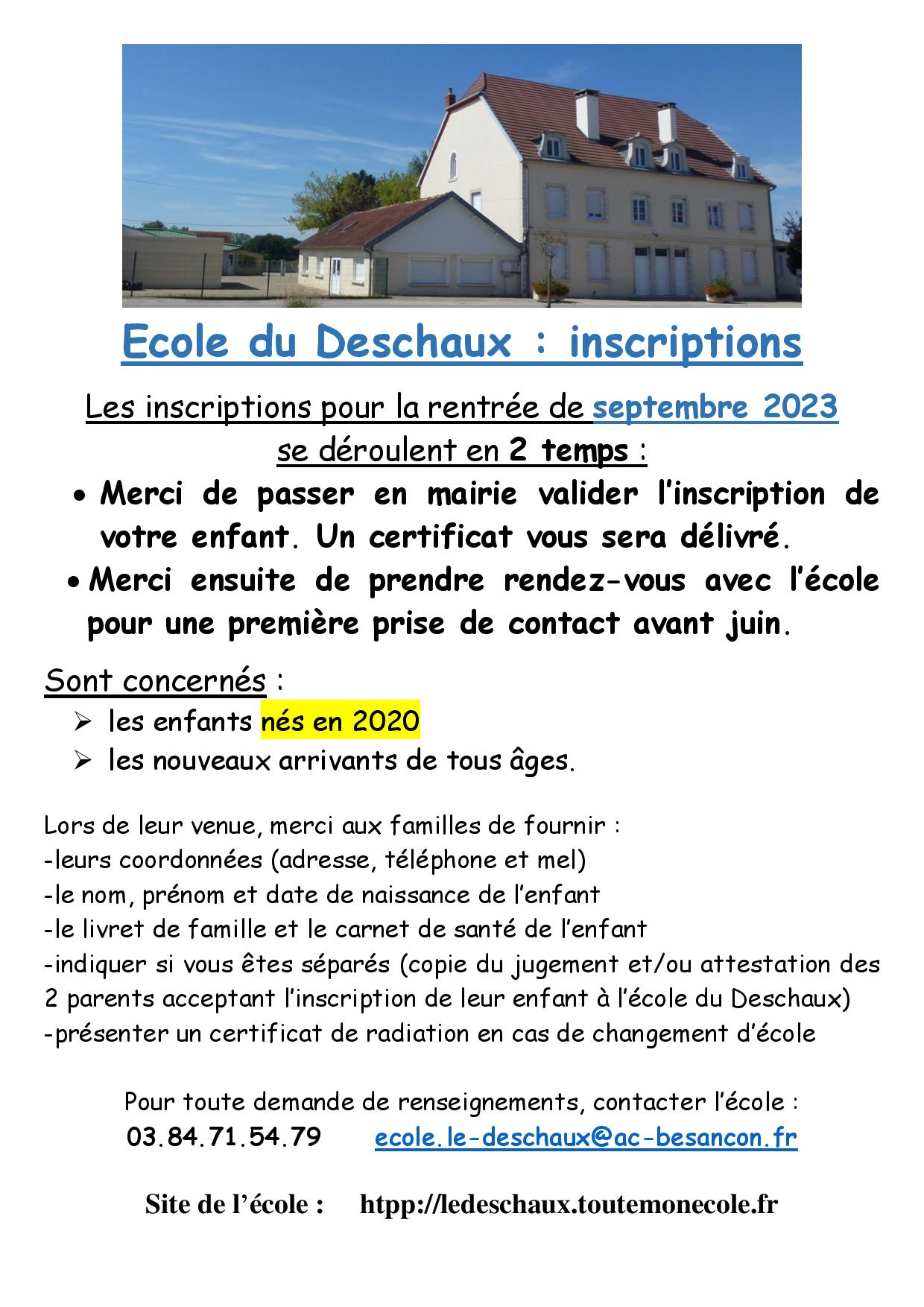 Inscriptions école