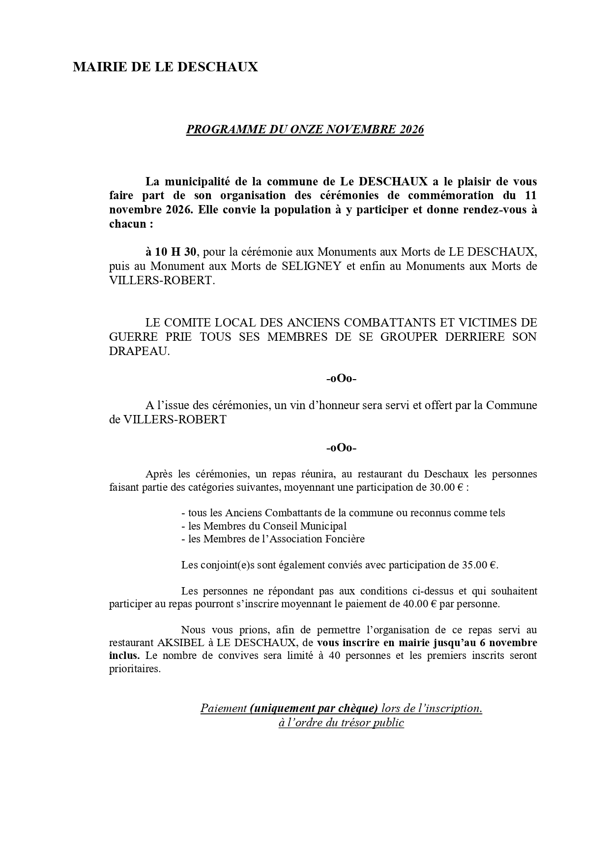 Cérémonie du 11 novembre